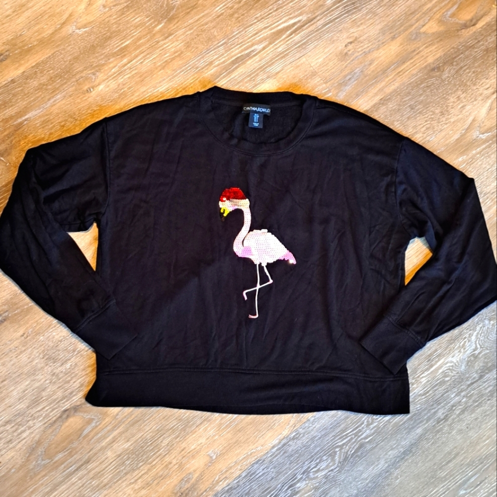 Cynthia Rowley Christmas Flamingo Top Size Small
